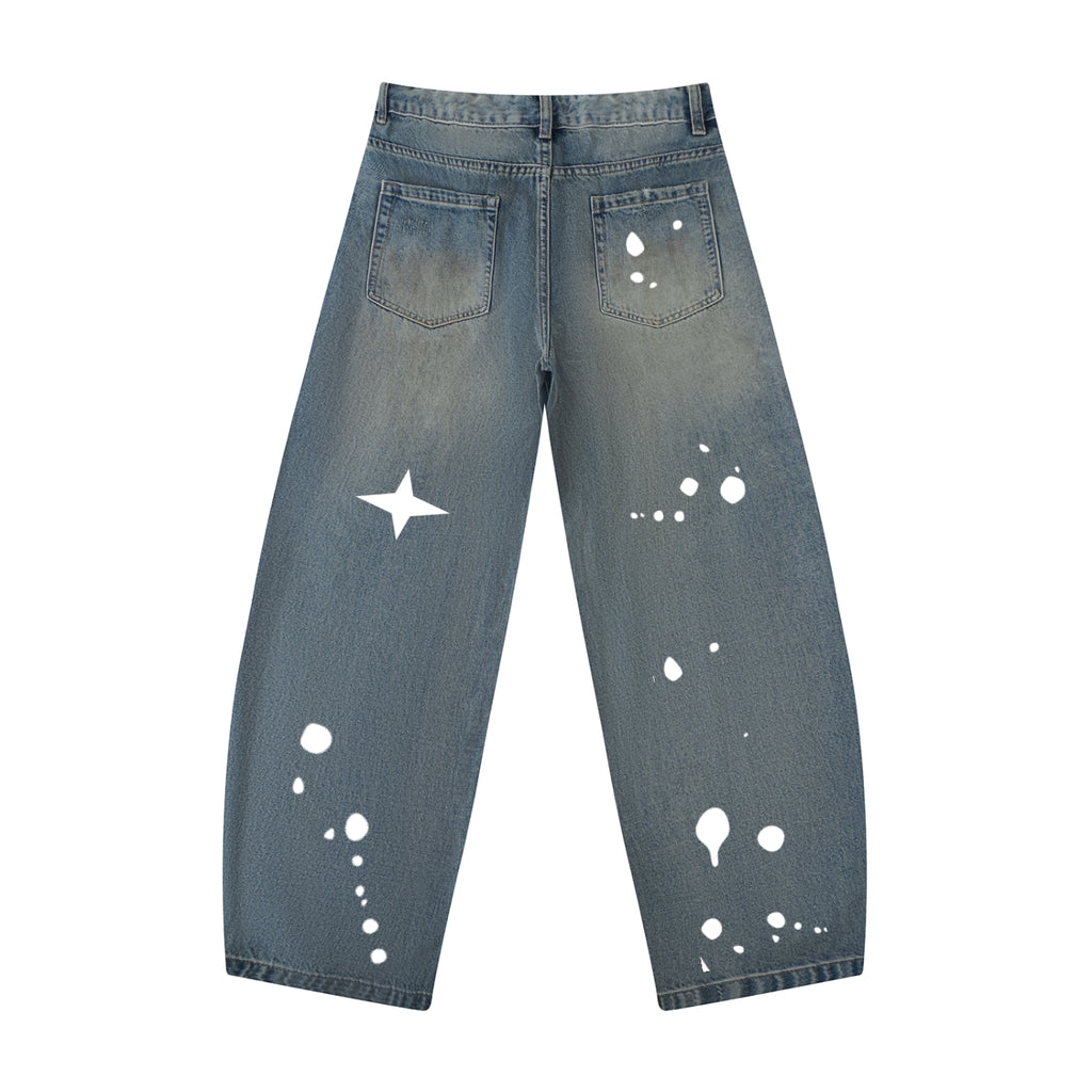 Stars & Splats - Men's Distressed Barrel Leg Jeans