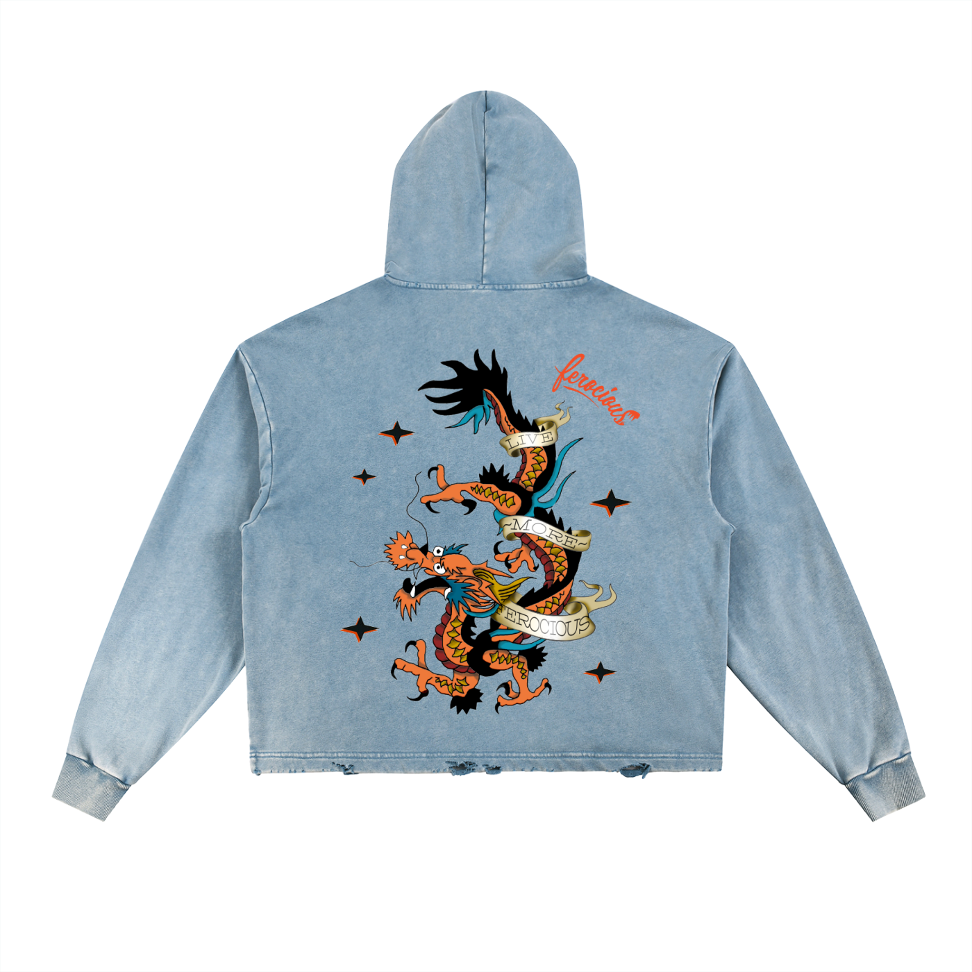 Crazy Dragon - Vintage Frayed-Hem Hoodie