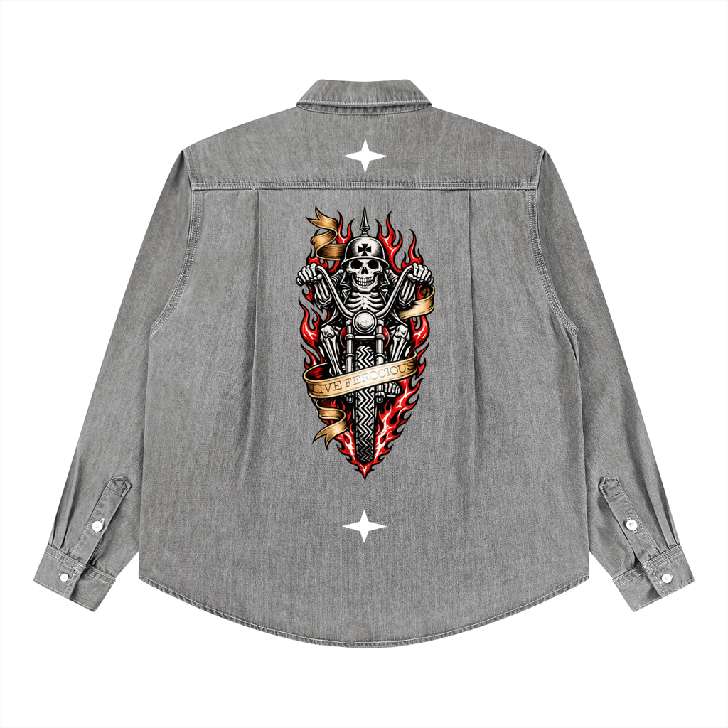 Biker Bones Unisex Vintage Wash Denim Shirt
