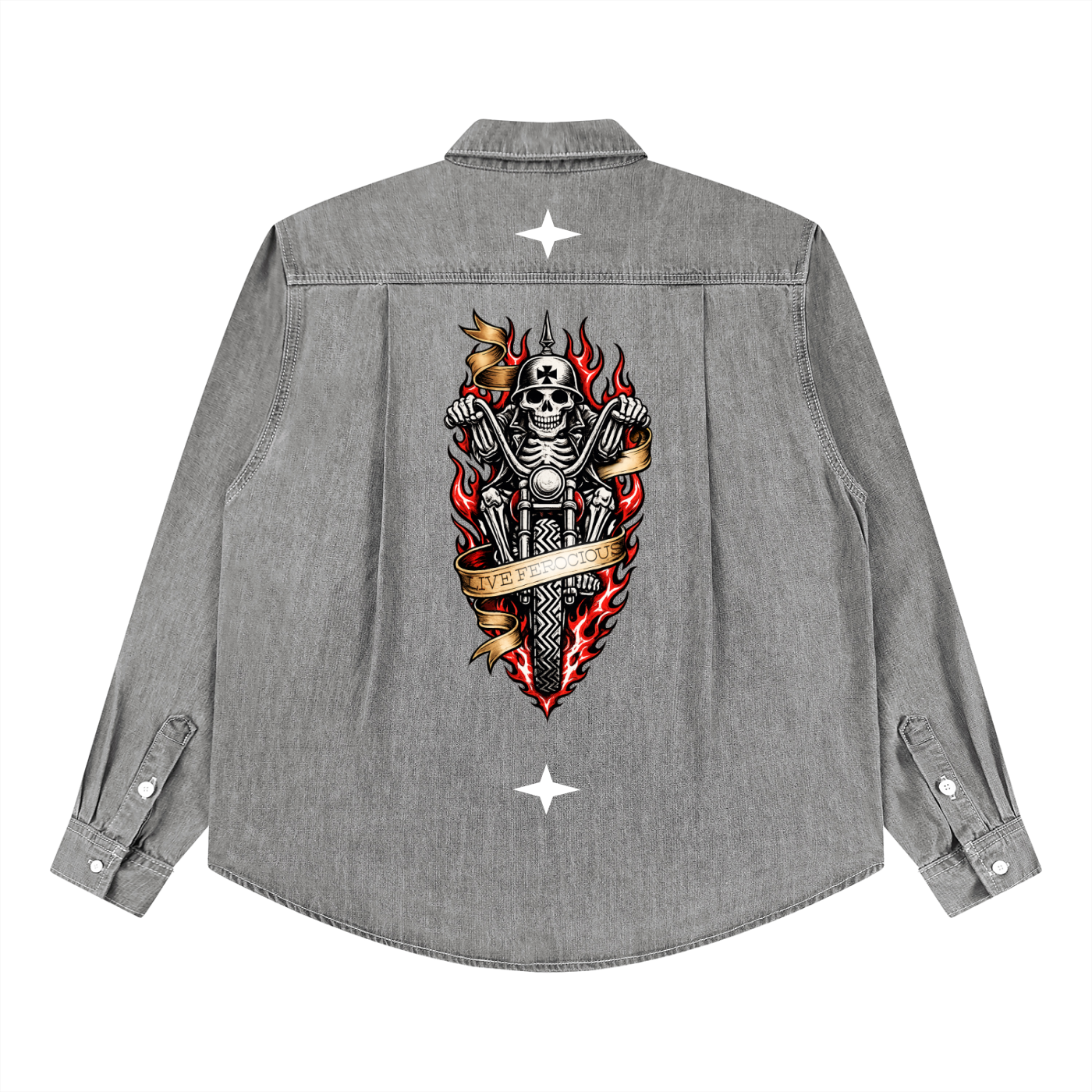 Biker Bones Unisex Vintage Wash Denim Shirt