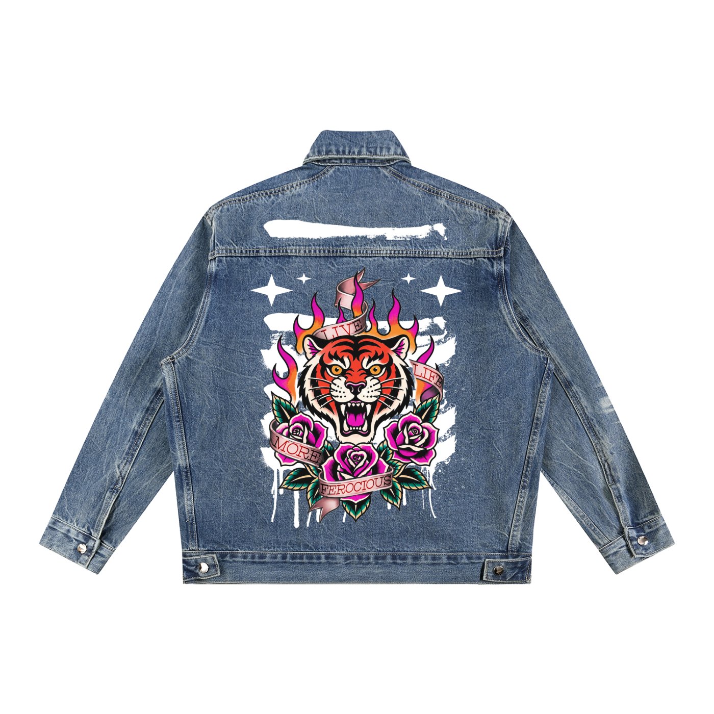 TIGER ROSE - Vintage Wash Zip Denim Jacket