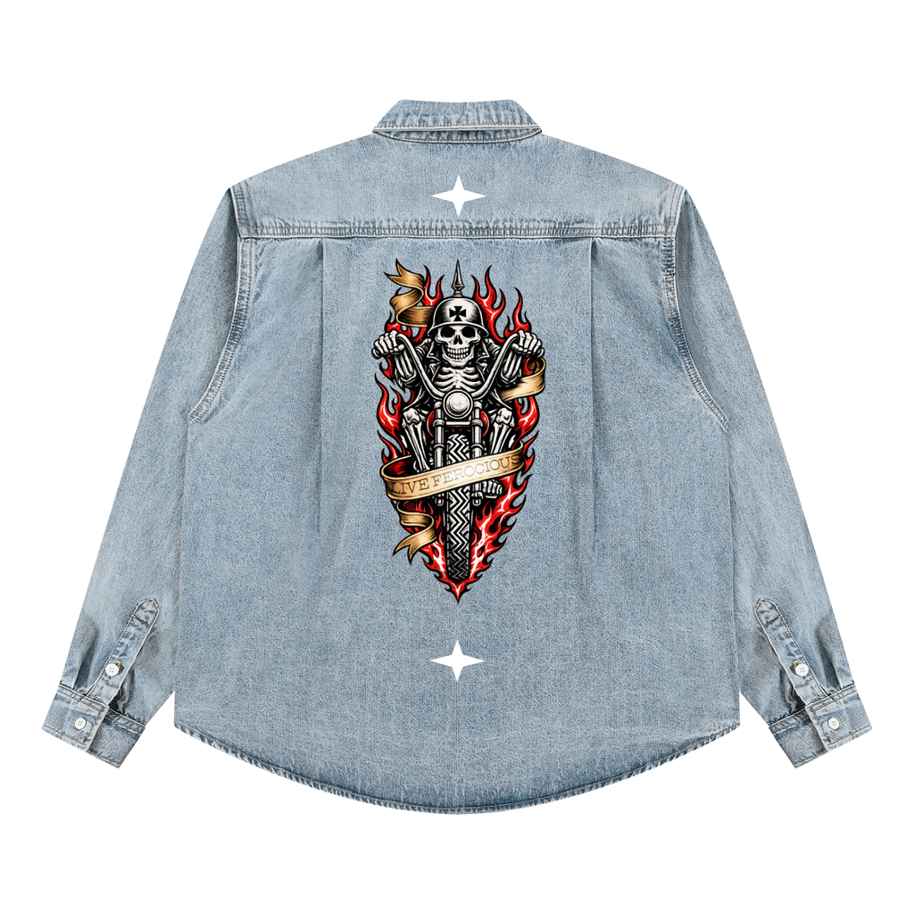 Biker Bones Unisex Vintage Wash Denim Shirt