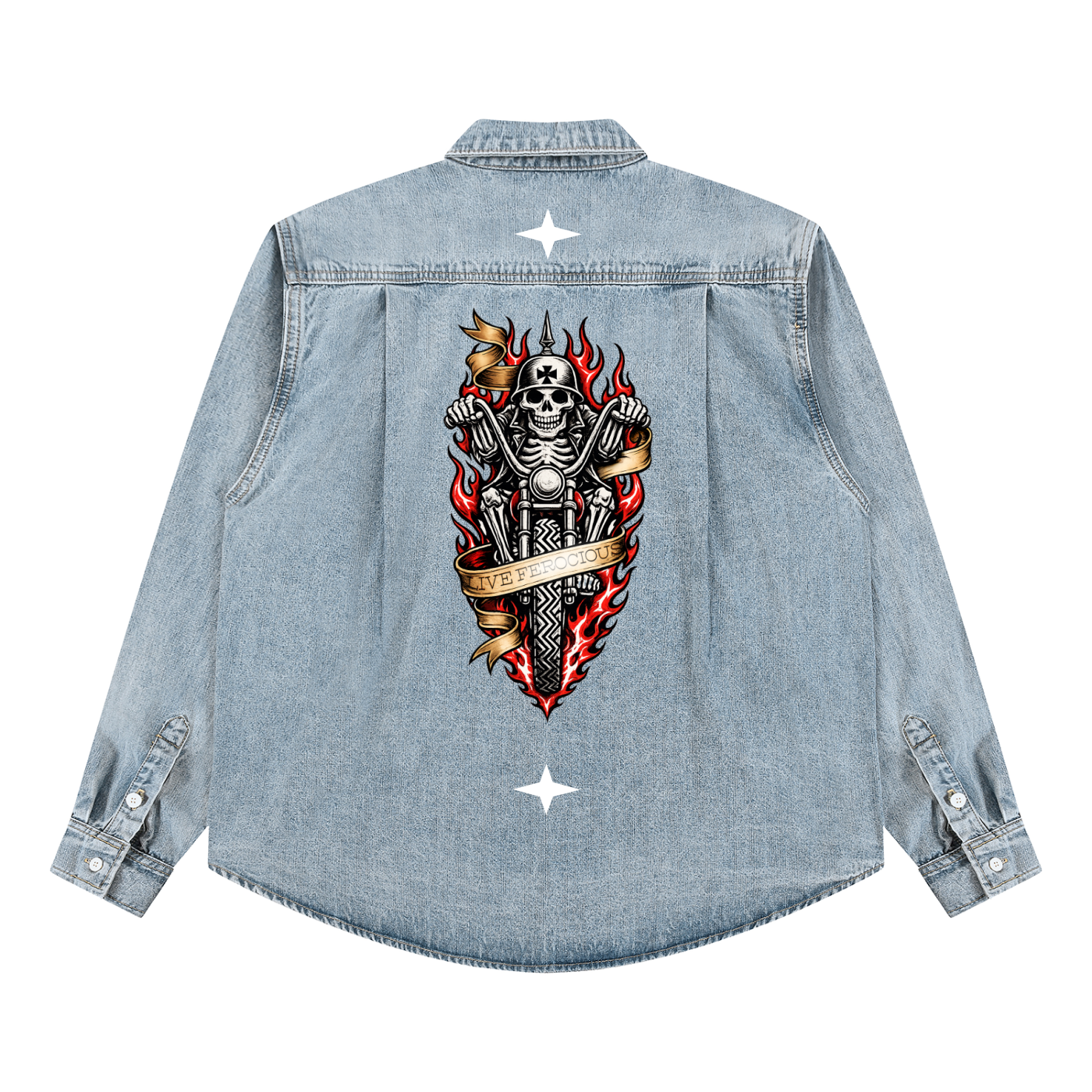 Biker Bones Unisex Vintage Wash Denim Shirt