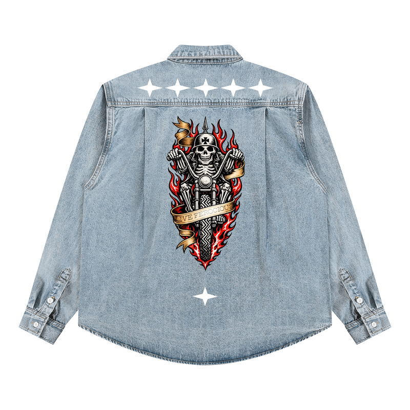 Biker Bones - Unisex Vintage Denim Shirt
