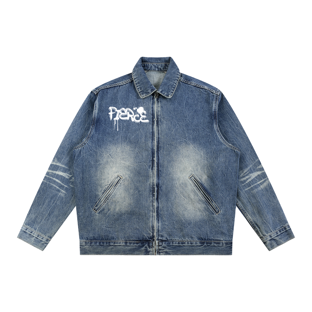 TIGER ROSE - Vintage Wash Zip Denim Jacket