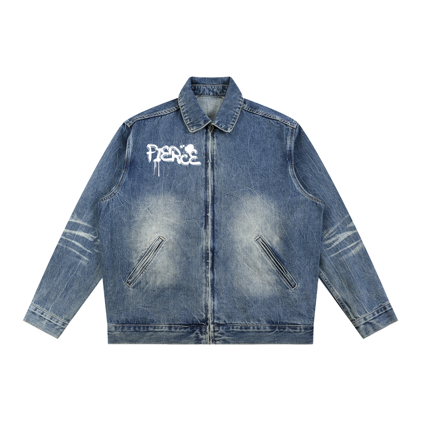 TIGER ROSE - Vintage Wash Zip Denim Jacket