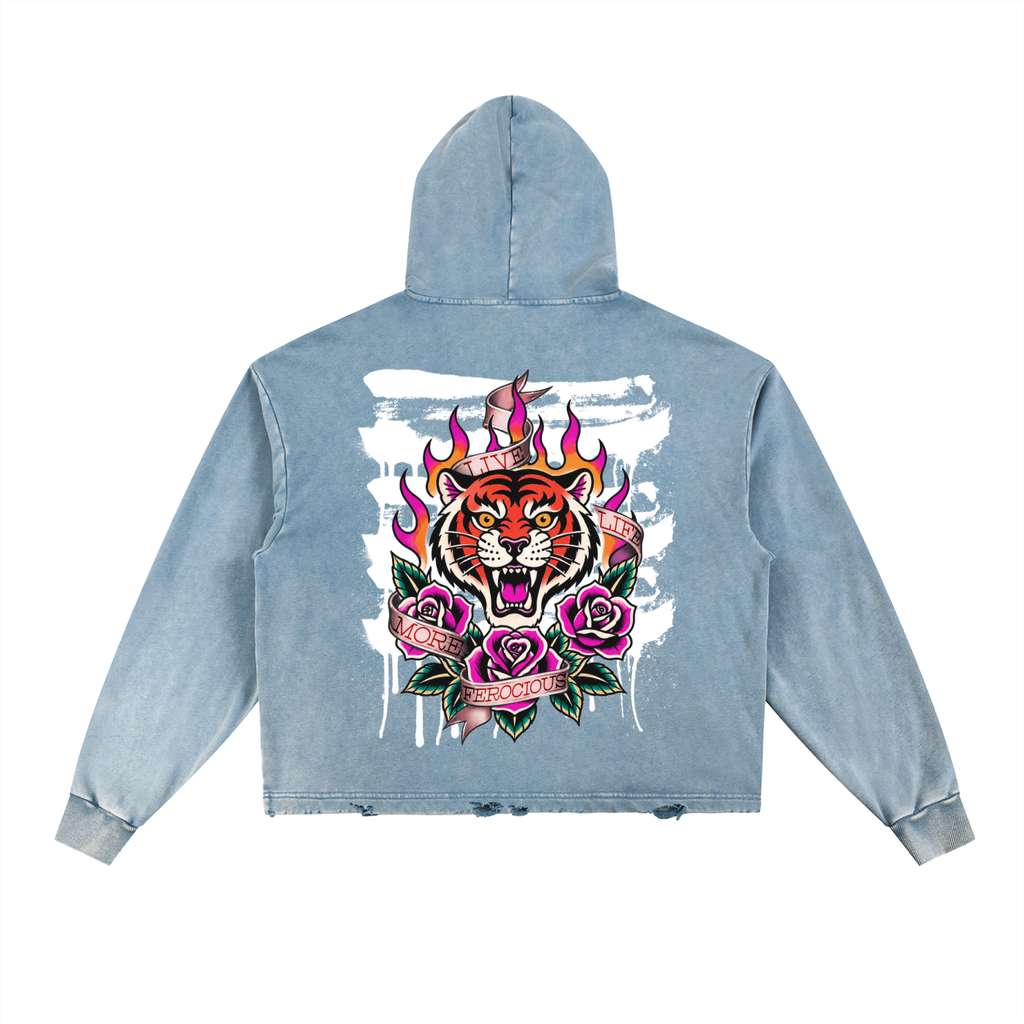 Tiger Rose - Vintage Frayed-Hem Hoodie
