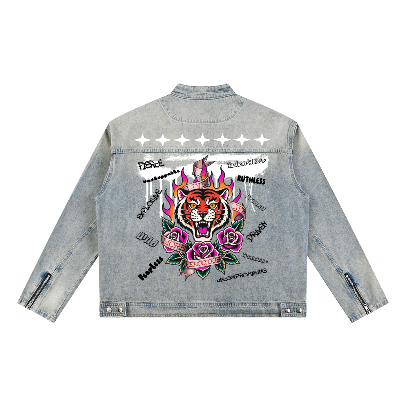 Tiger Rose - Vintage Denim Biker Jacket
