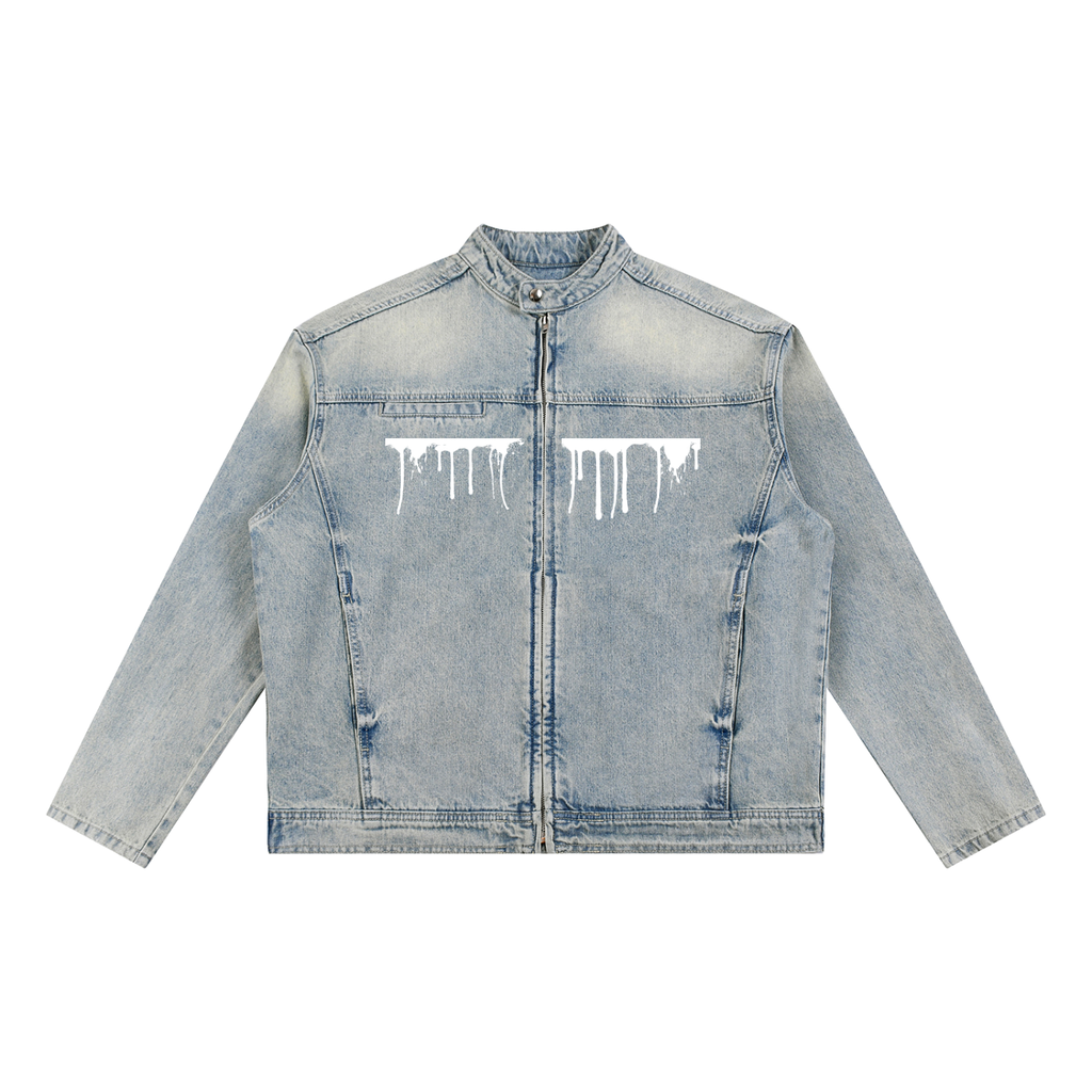 White Wash - Vintage Denim Biker Jacket